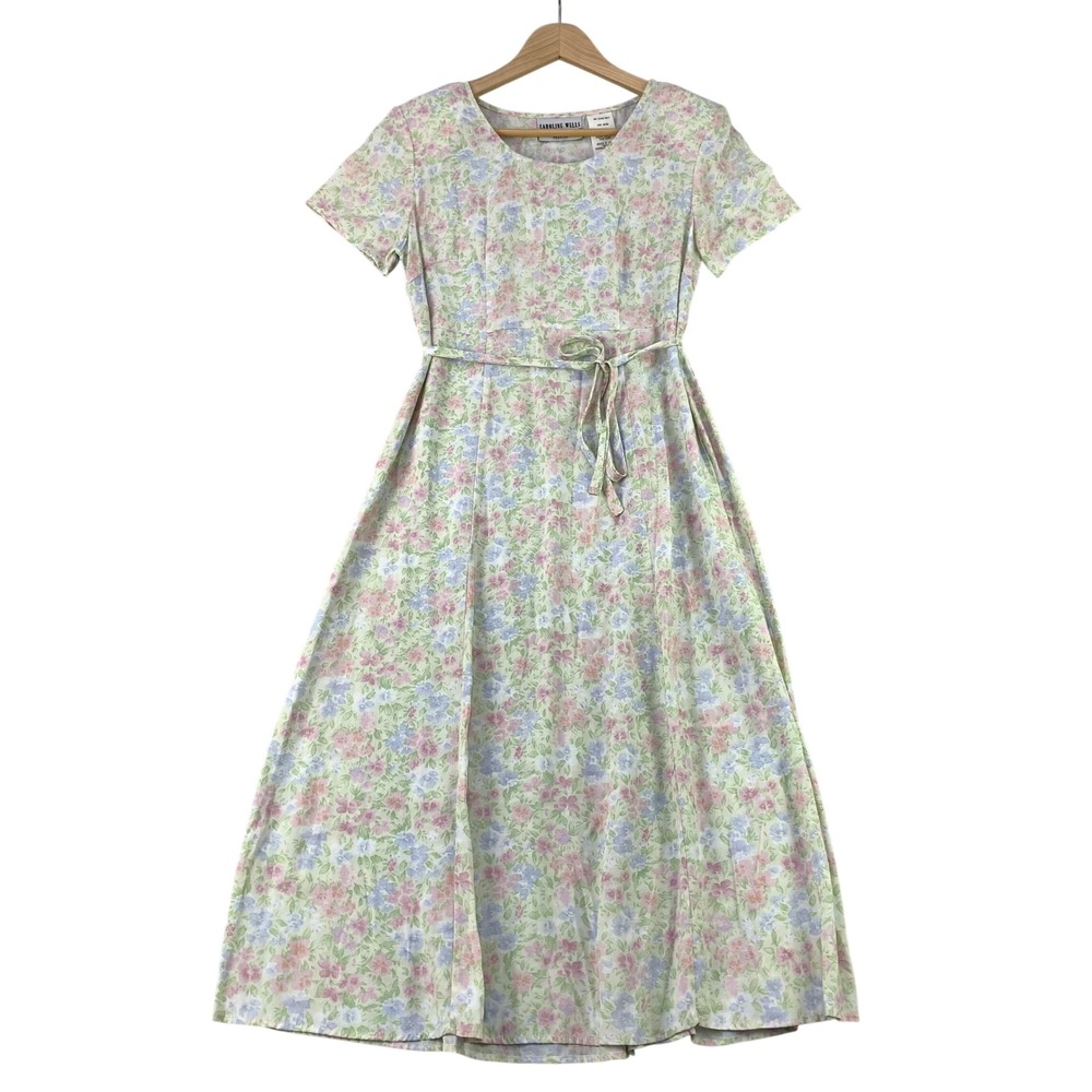 VTG Caroline Wells Dress Women 6P Multicolor Floral Rayon Midi Cottage Prairie